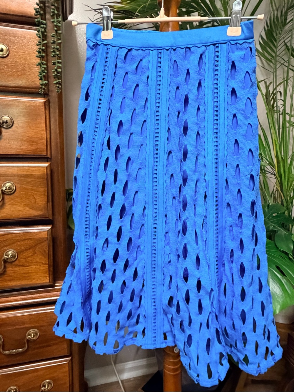 Tracy Reese Royal Blue A-Line Cutout Eyelet Skirt